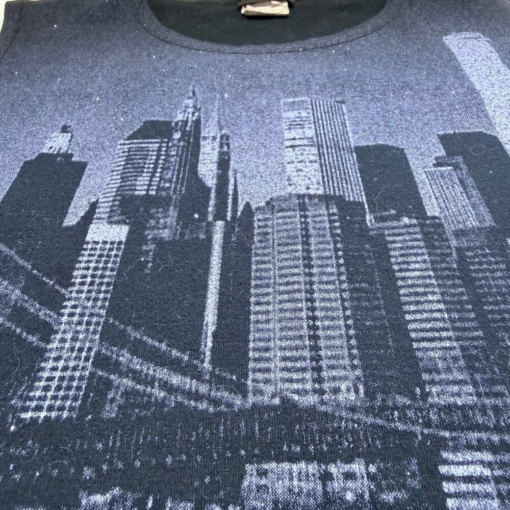 Y2K 90s Vintage Tangents Womens New York City Scape Tank Top Twin Towers Medium - Picture 7 of 9